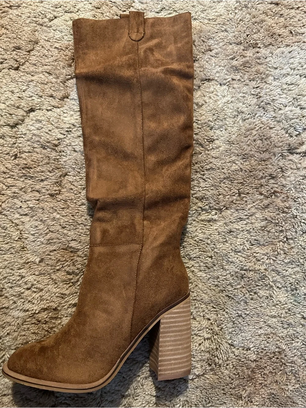 Mi.iM knee high Saint Suede Block Heel Boots in Camel